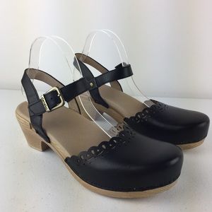 Dansko Black Leather Mary Jane Clog Heels 9.5
